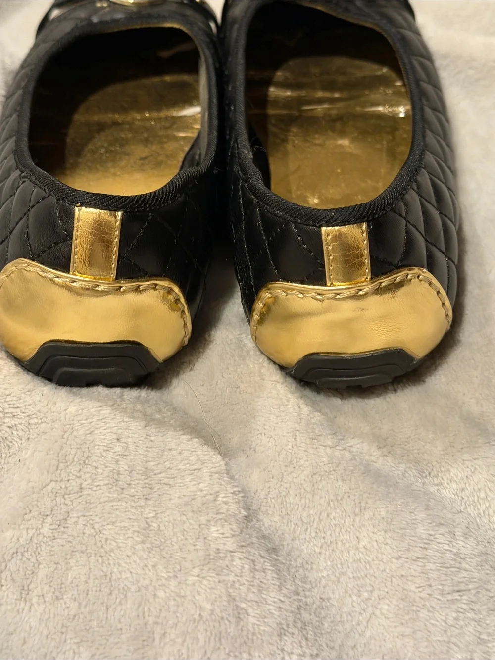 Michael Kors Black Quilted Ballet Flats with Gold Toe Caps